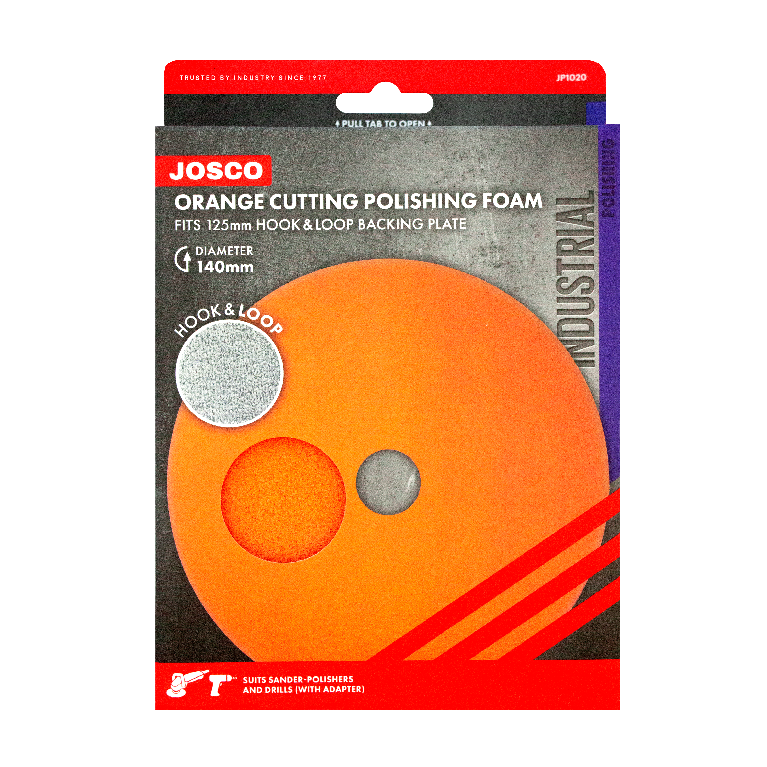 140mm (suit 125mm Backing Plate) Orange Cutting Foam Polishing Pad Hook & Loop Disc JP1020 by Josco