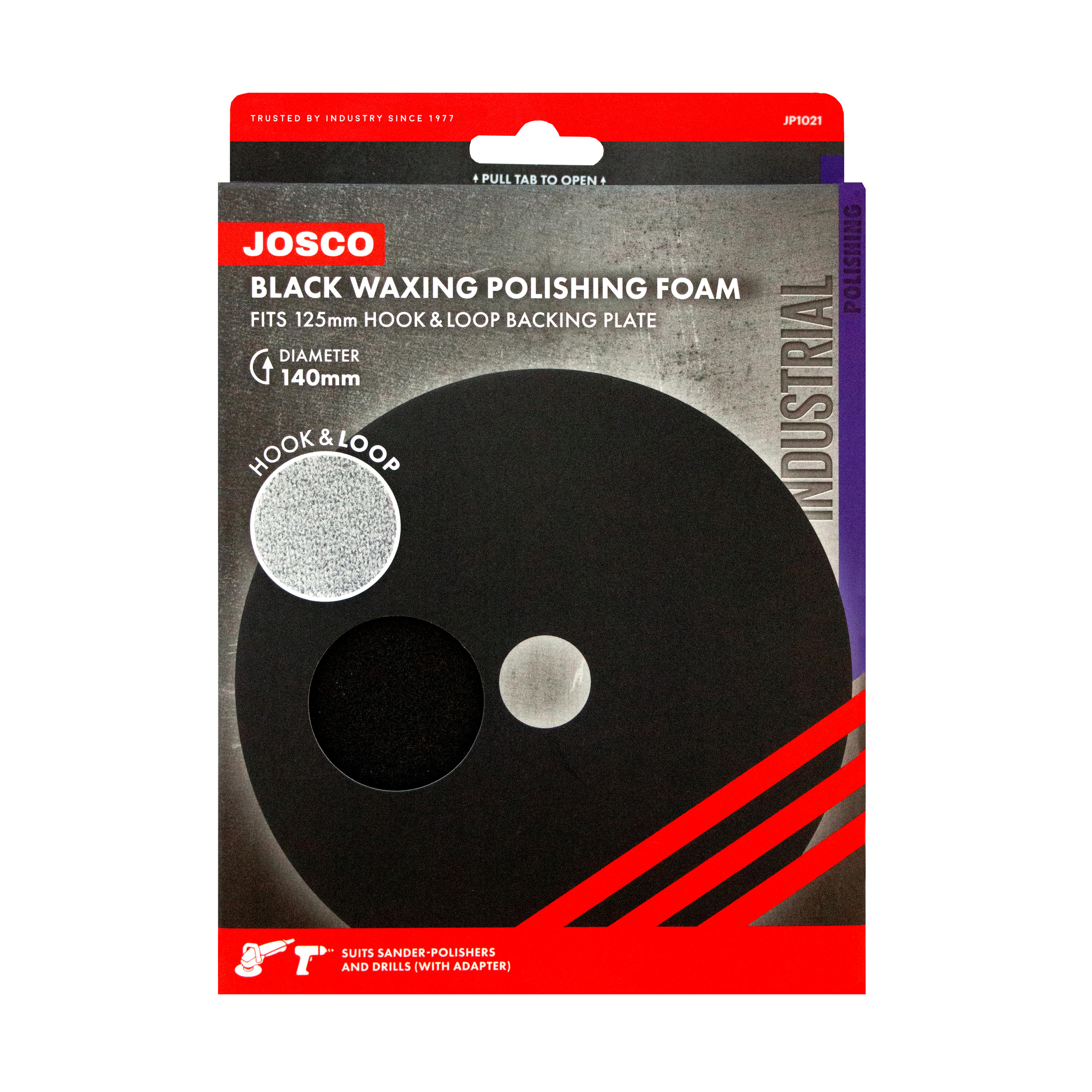140mm (suit 125mm Backing Plate) Black Waxing Foam Polishing Pad Hook & Loop Disc JP1021 by Josco