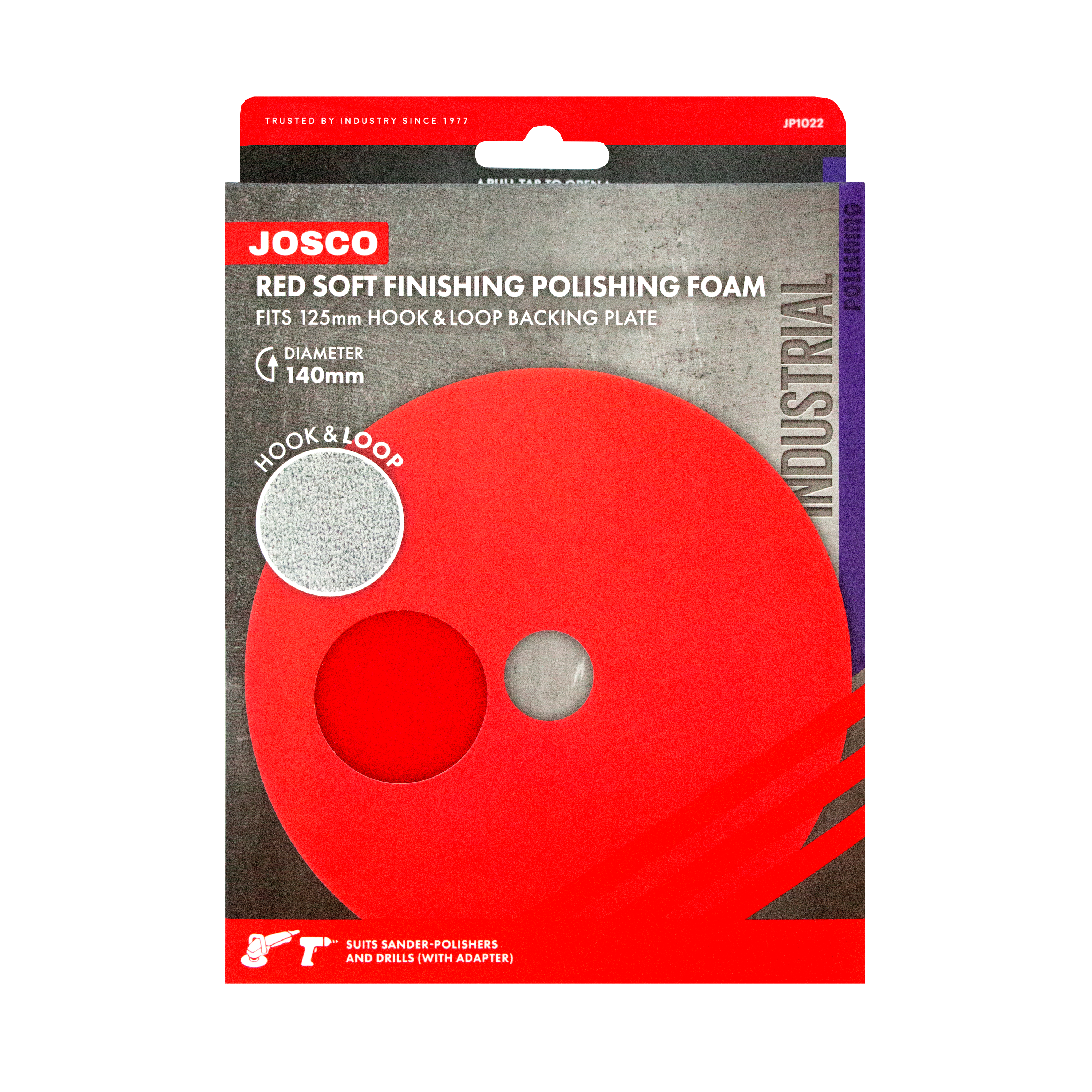140mm (suit 125mm Backing Plate) Red Soft Finishing Foam Polishing Pad Hook & Loop Disc JP1022 by Josco