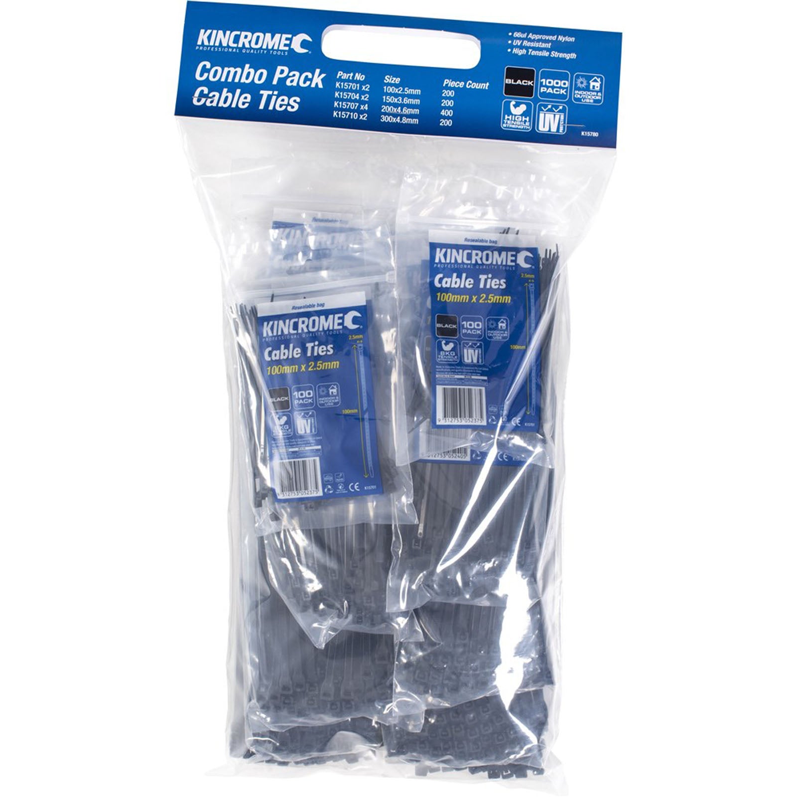 Black Cable Tie Combo Pack 1000 Piece - K15780 by Kincrome