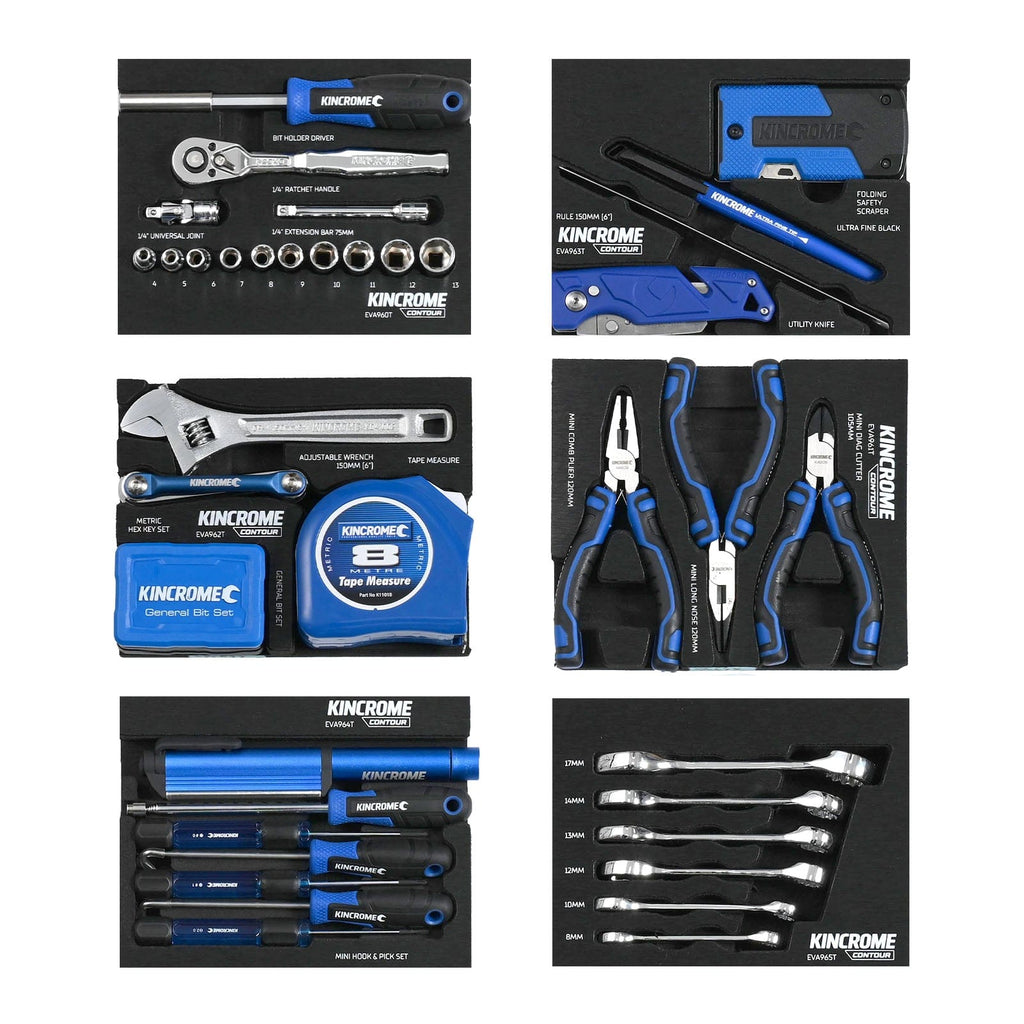 Kincrome CONTOUR® Mini Workshop Tool Kit 78 Piece 6 Drawer 10" Black K1940B