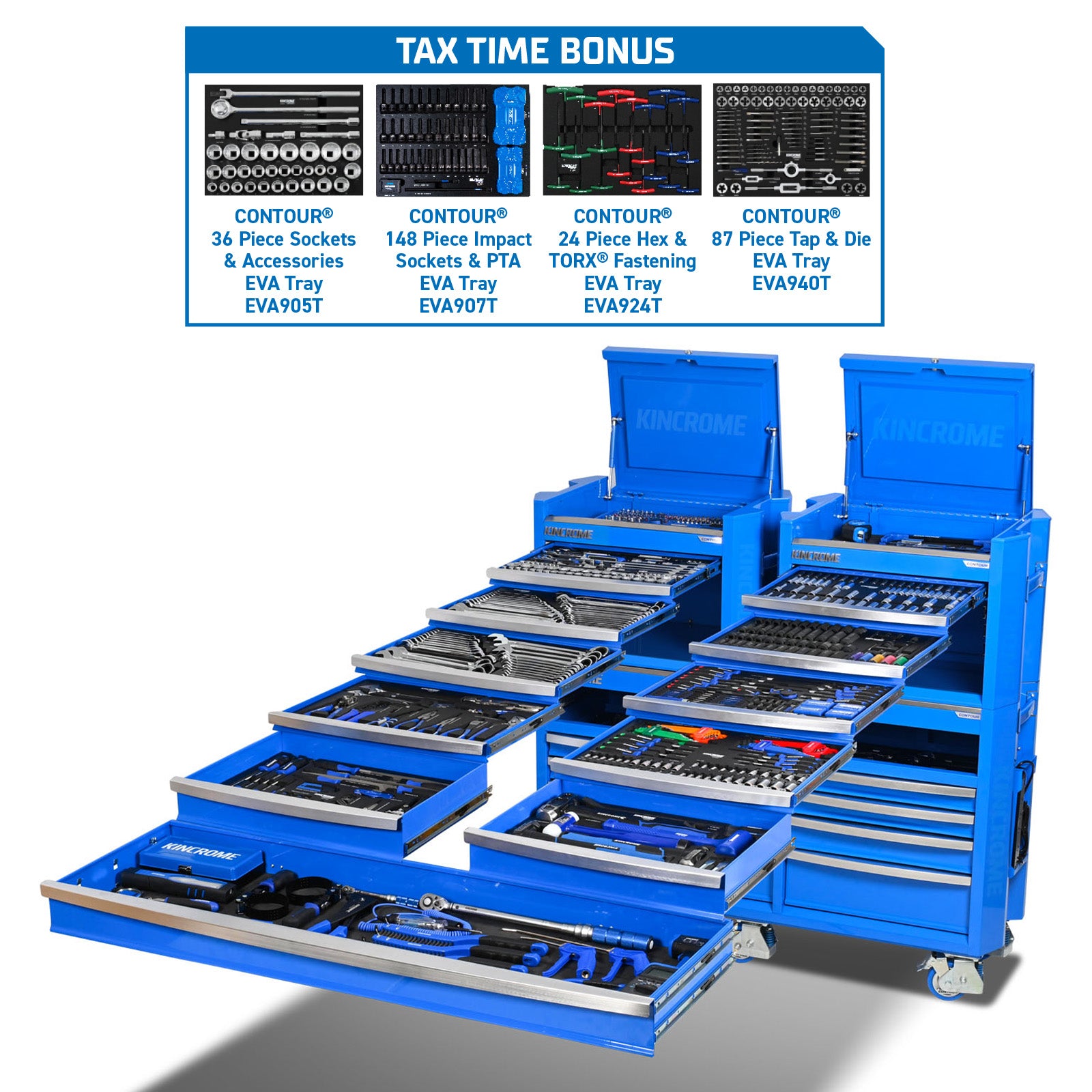 Kincrome CONTOUR Workshop Tool Kit 868 Piece 22 Drawer (60") BONUS Edition - K1967BO (Blue) / K1967BBO (Black)