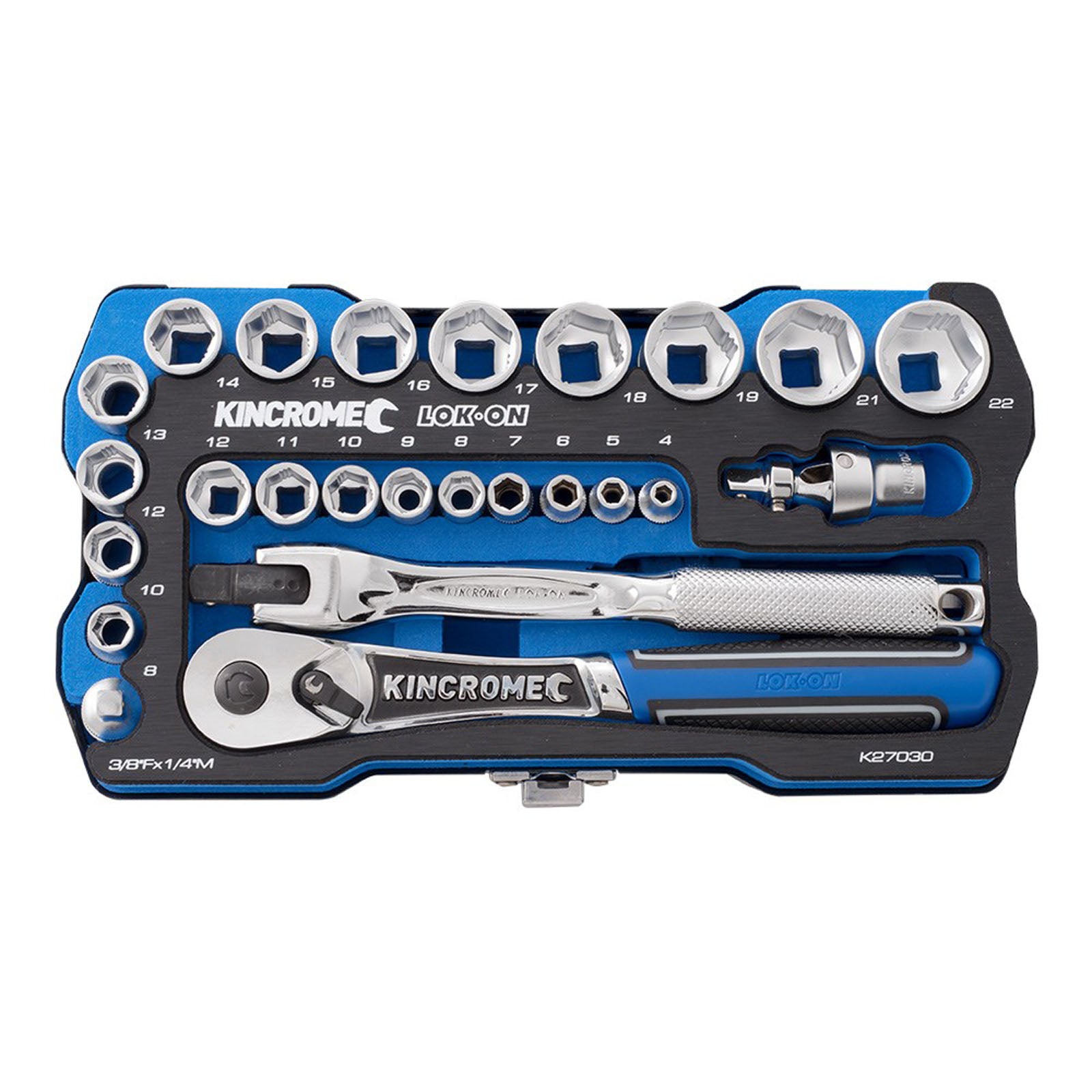 Kincrome 26Pce Socket Set 1/4" + 3/8" Metric Lok-On K27030