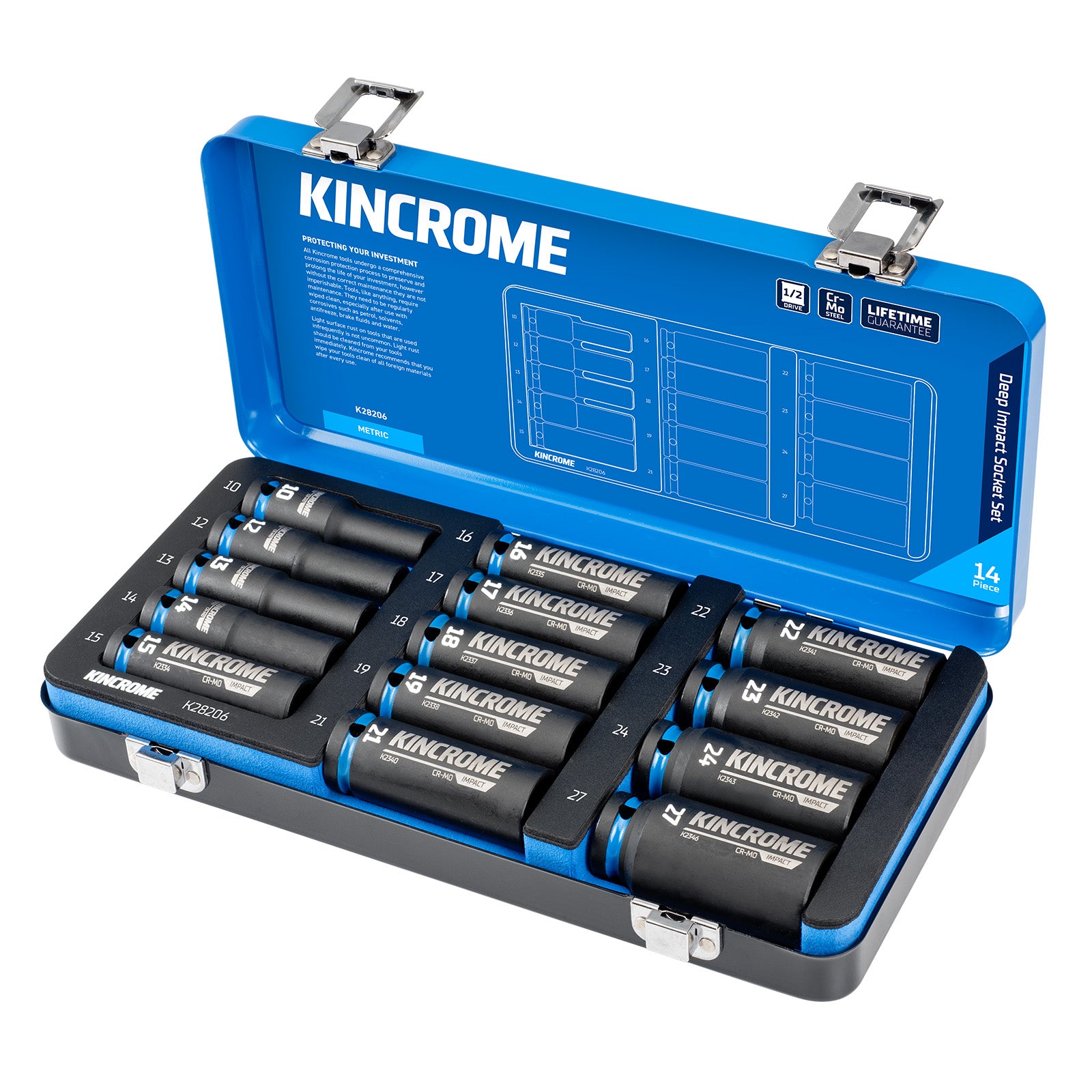 Kincrome 14Pce 1/2" Drive Metric Deep Impact Socket Set K28206