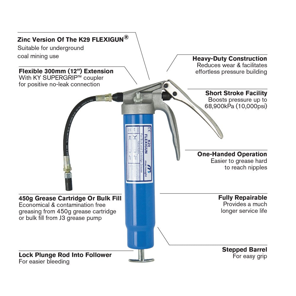 Macnaught Flexi 450g Grease Gun suit Underground Mining K29-01-11