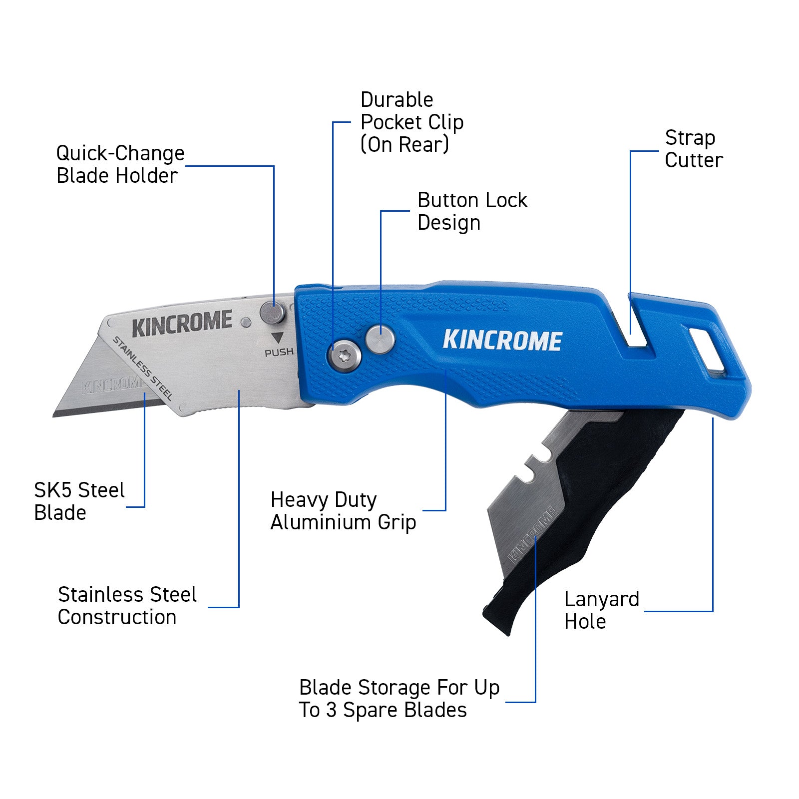 Kincrome Heavy Duty Folding Utility Knife Blade Storage K6117
