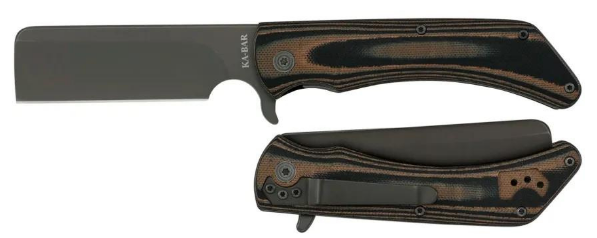 AOS  Mark 98-R Liner Lock Flipper Folding Knife Black/Brown G-10 Cleaver KA-BAR 3067