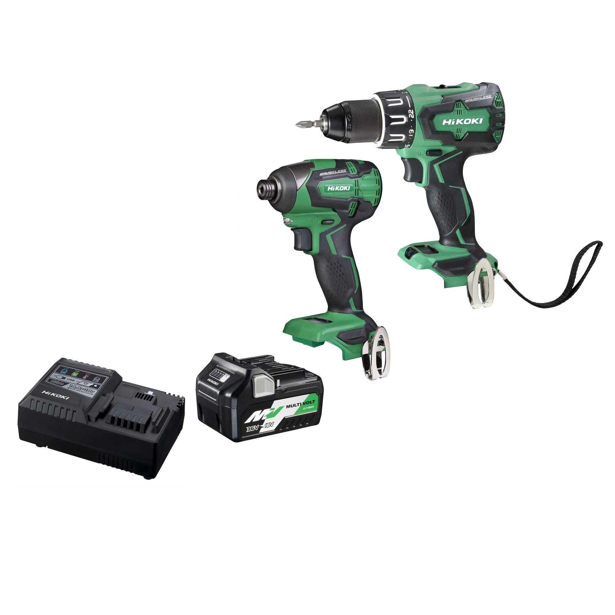 2Pce 18V Brushless Impact (Hammer) Driver Drill + Impact Driver KC18DBSL(H4Z) by HiKOKI