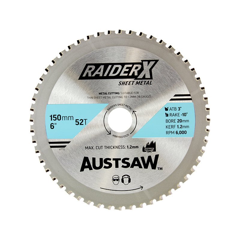 RaiderX Sheet Metal Blade 150mm x 20 x 52T MBR1502052S by Austsaw
