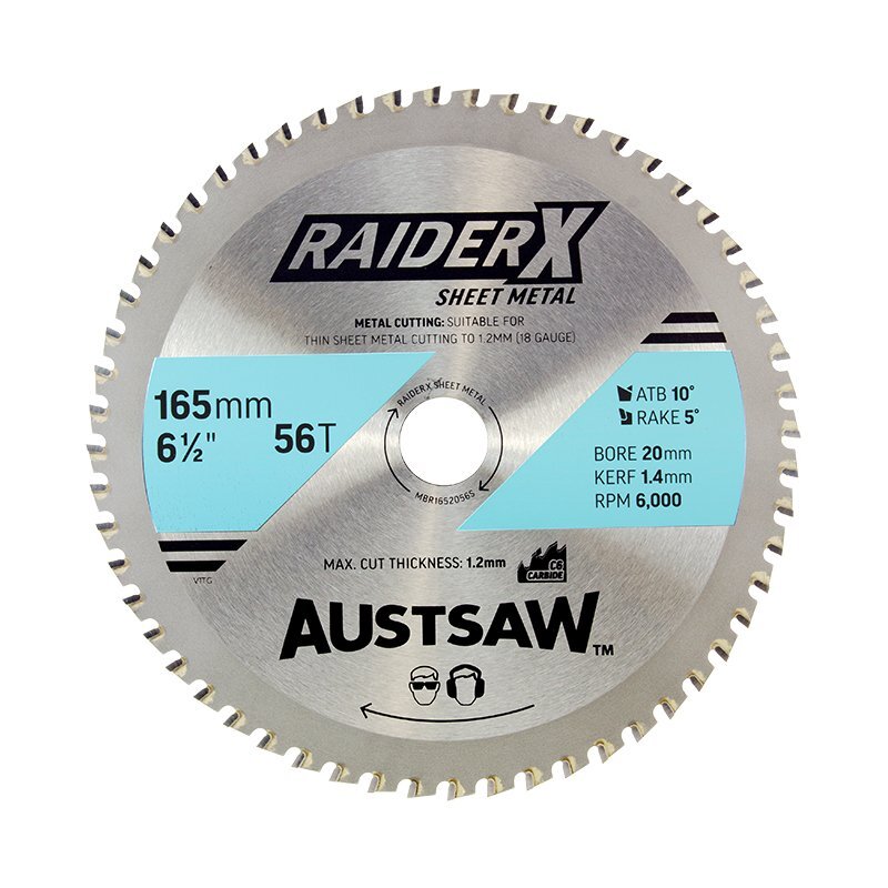 RaiderX Sheet Metal Blade 165mm x 20 x 56T MBR1652056S by Austsaw