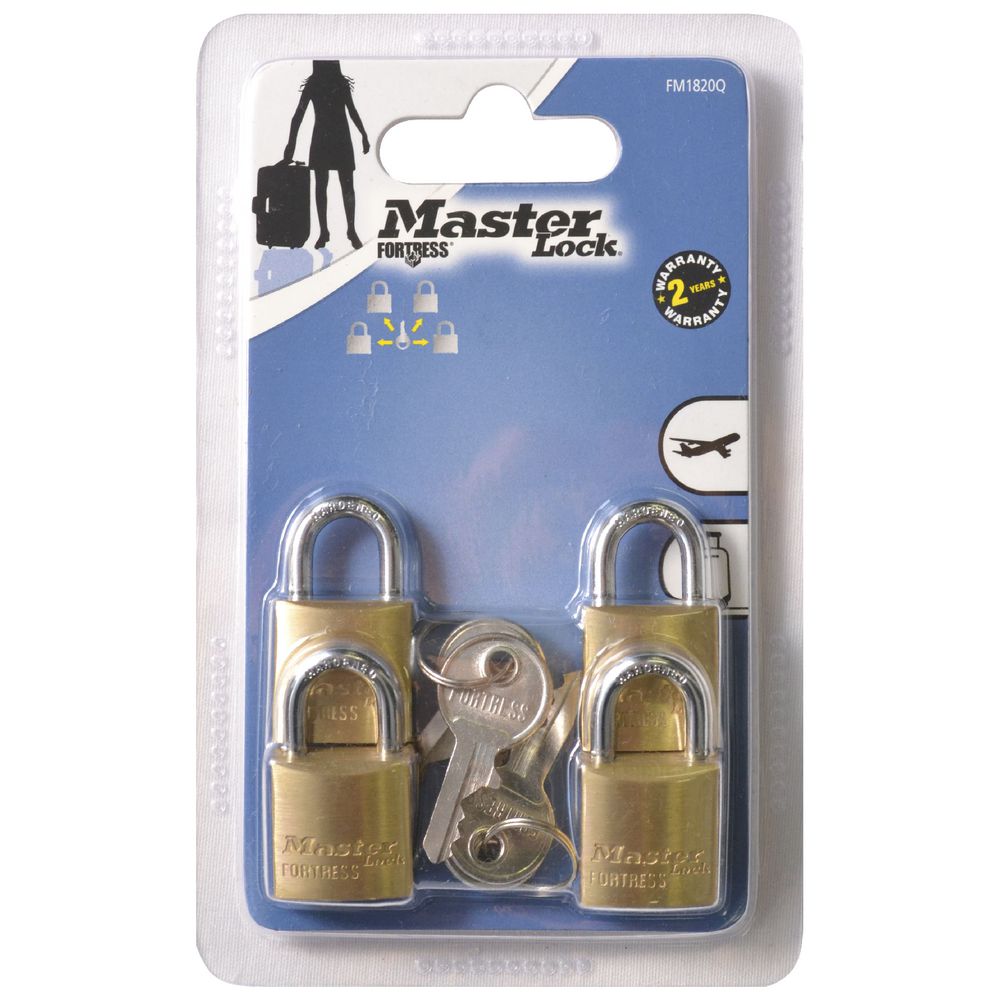 Master Lock 20mm Brass Padlock FM1820QAU | 4 Pack, Keyed Alike