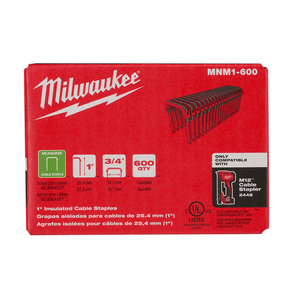 1" (25mm) Insulated Cable Staples 600Pce - MNM1600 by Milwaukee