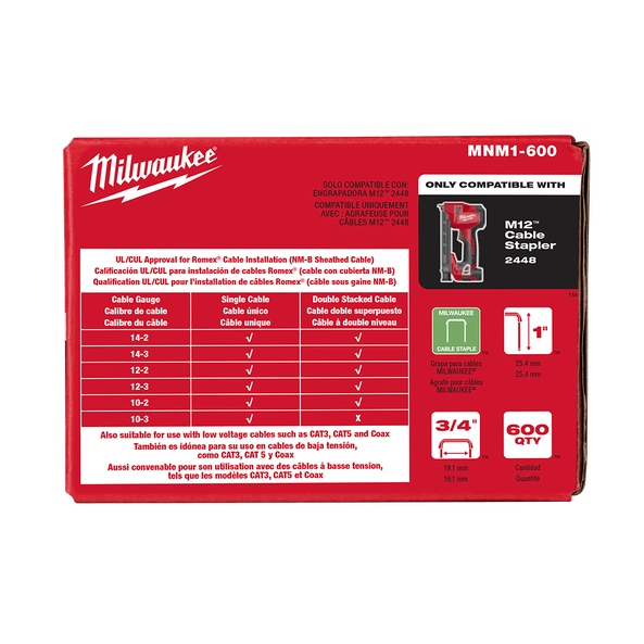 1" (25mm) Insulated Cable Staples 600Pce - MNM1600 by Milwaukee