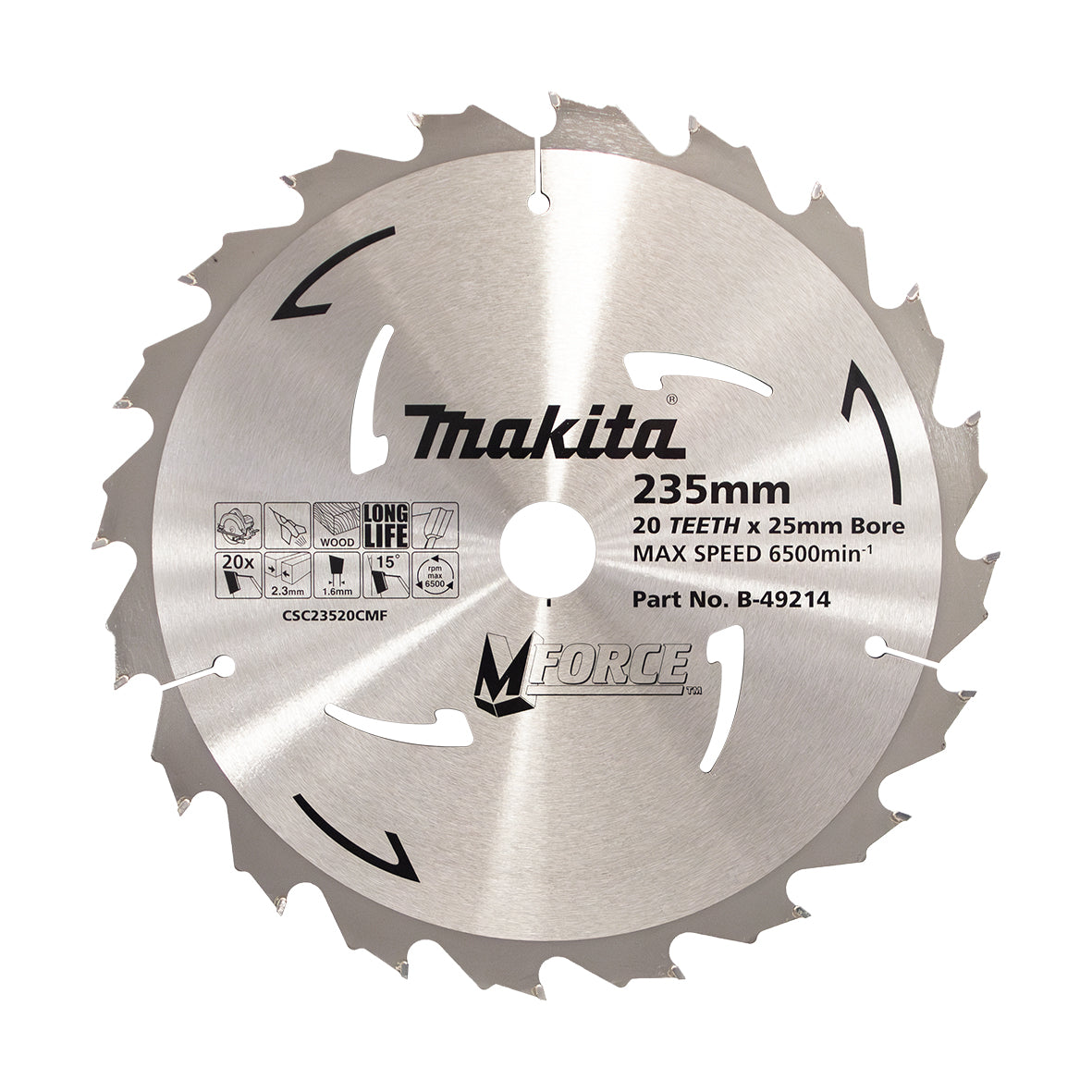 Makita 235mm x 25mm x 20T TCT Wood Cut MForce Circular Saw Blade B-49214 | Per Blade (Unboxed - Out of a Bulk Pack)