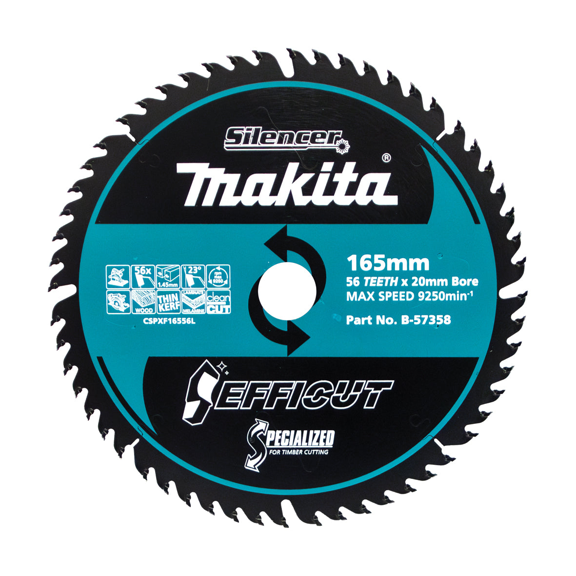 Makita 165mm x 20mm x 56T Efficut Wood TCT Circular Saw Blade B-57358