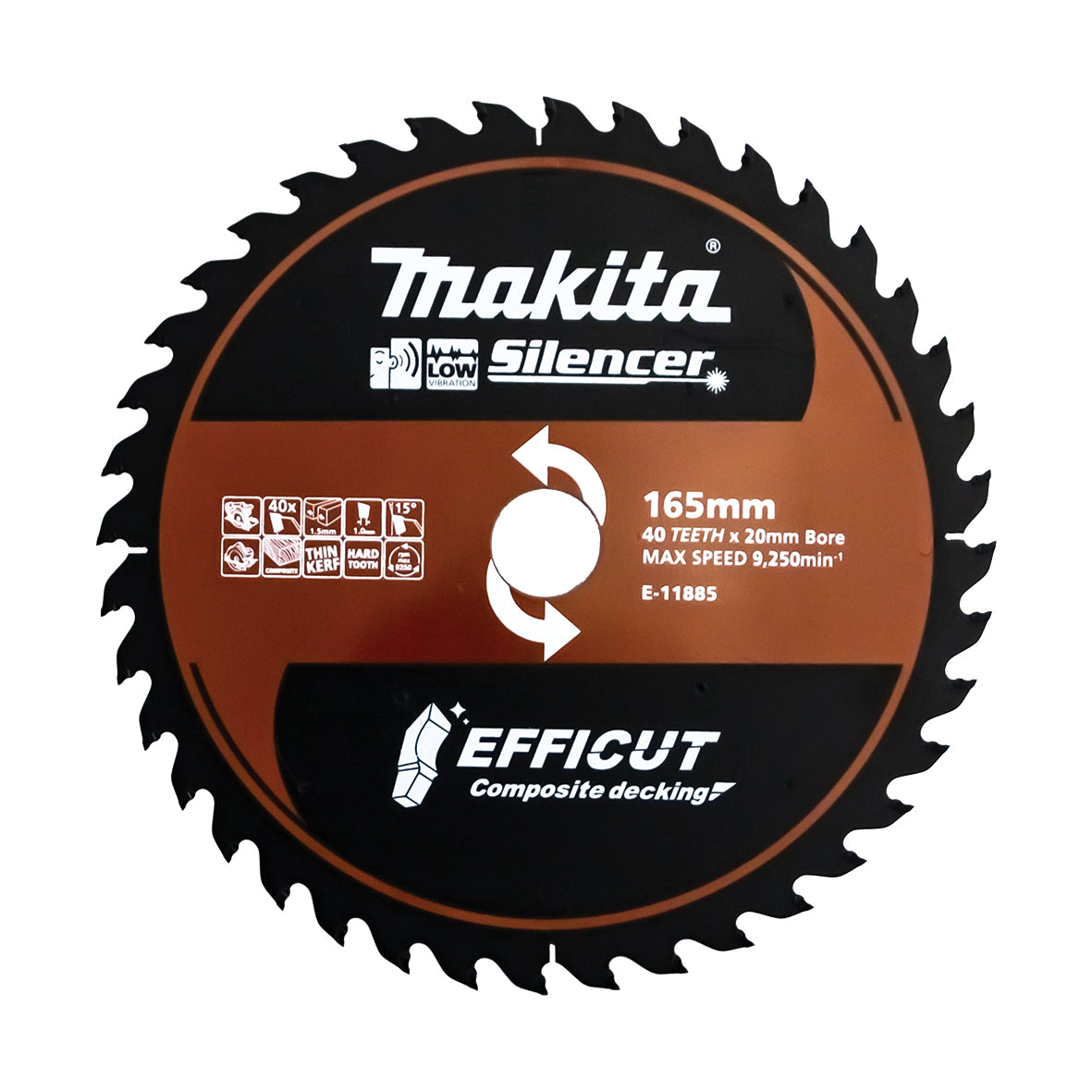 Makita 165mm x 20mm x 40T Efficut Composite Decking TCT Circular Saw Blade E-11885