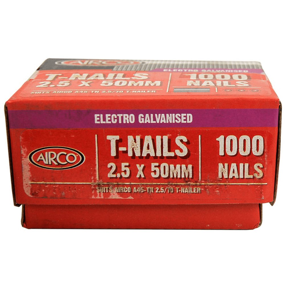 1000Pce 50mm x 2.5mm Electro Galvanised T Finish Nails NT25501 by Airco