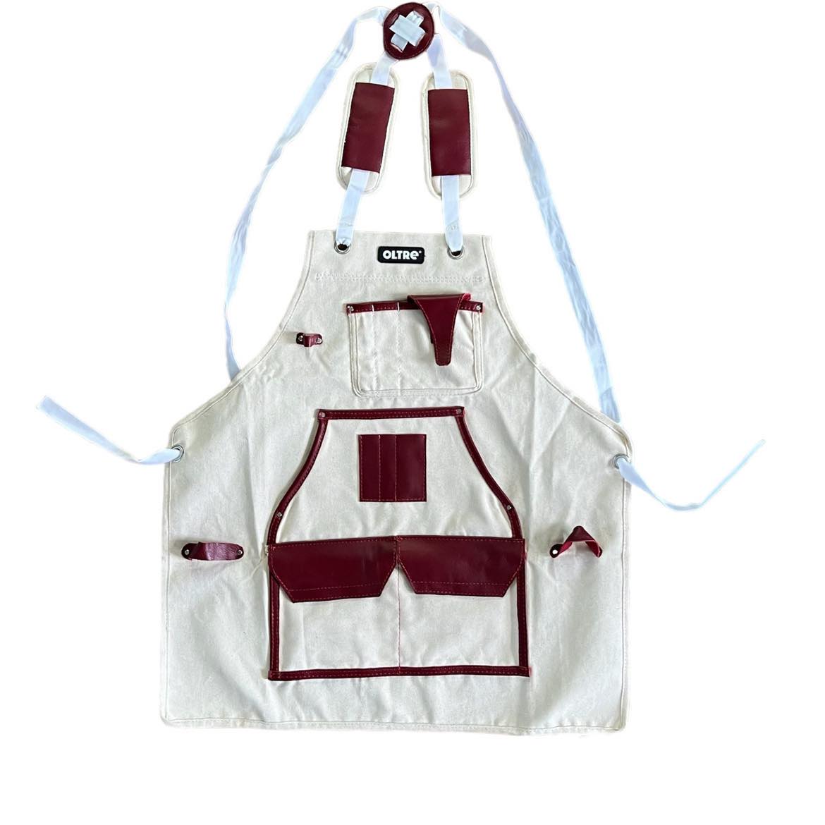 White Canvas With Red Leather Apron By Oltre *New Arrival*