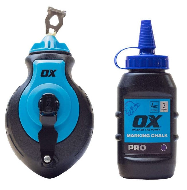 30m Aluminium Kevlar Chalk Line Reel and Blue Chalk Refill OX-P506302 by Ox