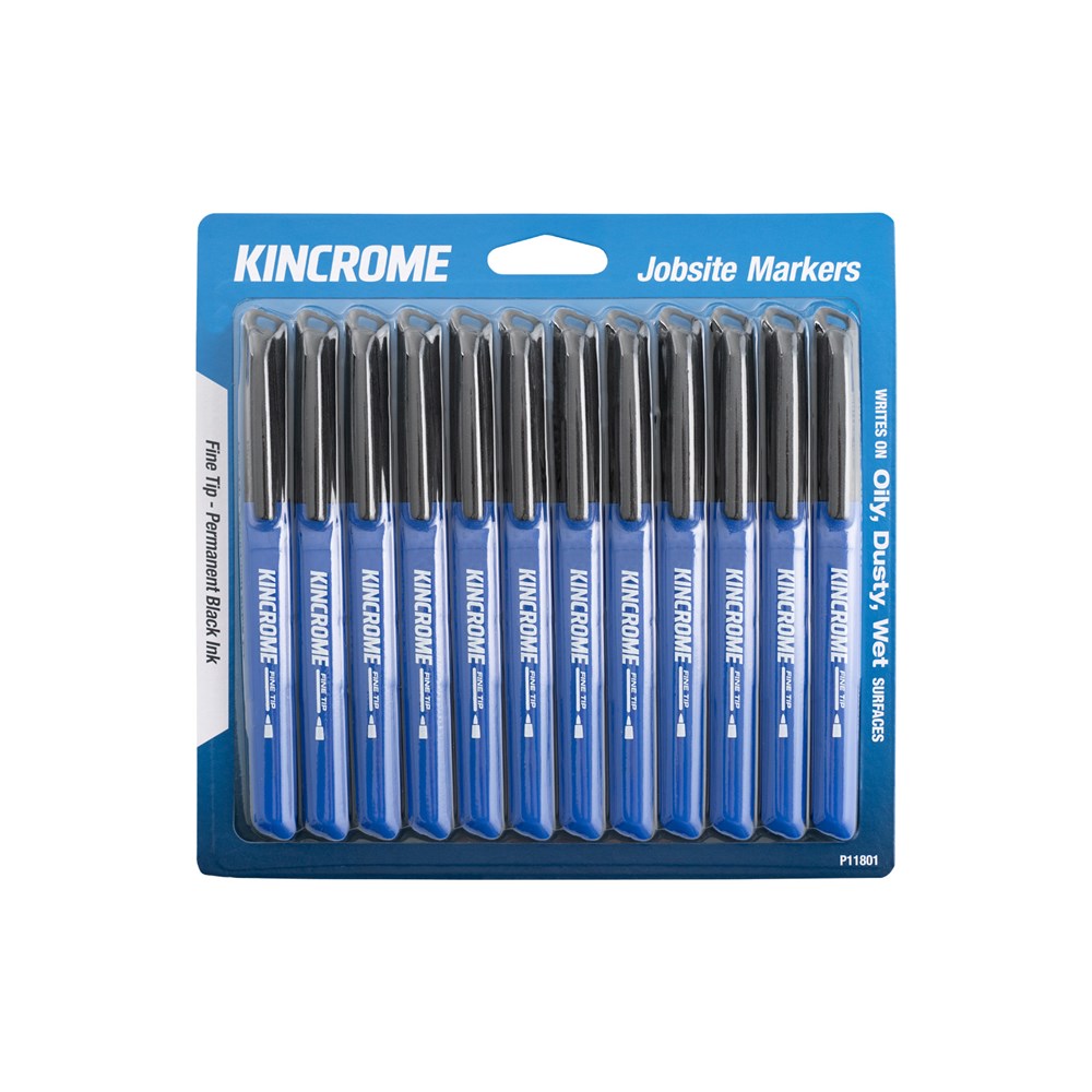 12Pce Permanent Marker Fine Tip Pack P11801 by Kincrome