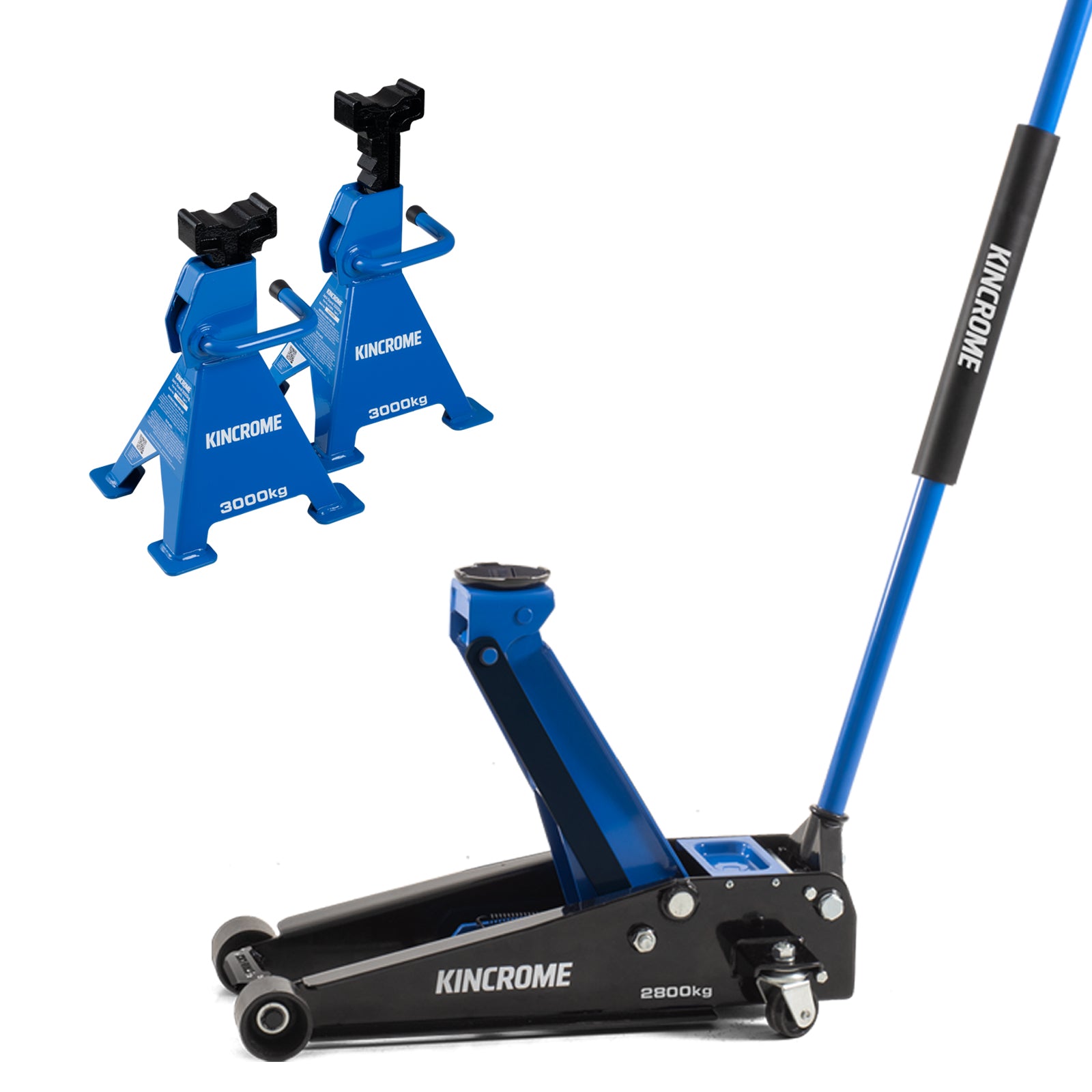 Kincrome 2,800kg Rapid Lift Garage Jack & 3,000kg Jack Stand Bundle - P12101