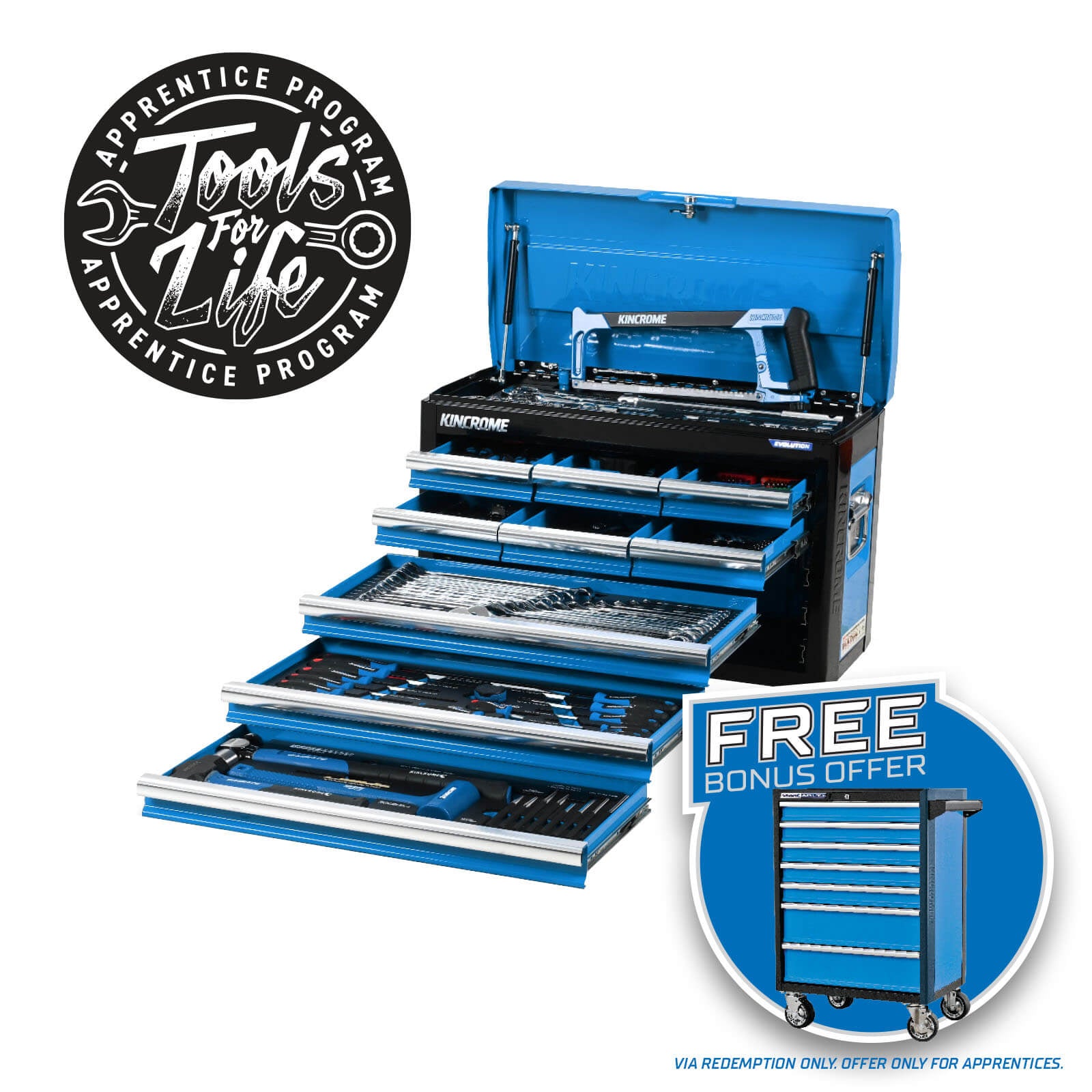 EVOLUTION Chest Tool Kit 222 Piece 9 Drawer 26” - P1704 by Kincrome
