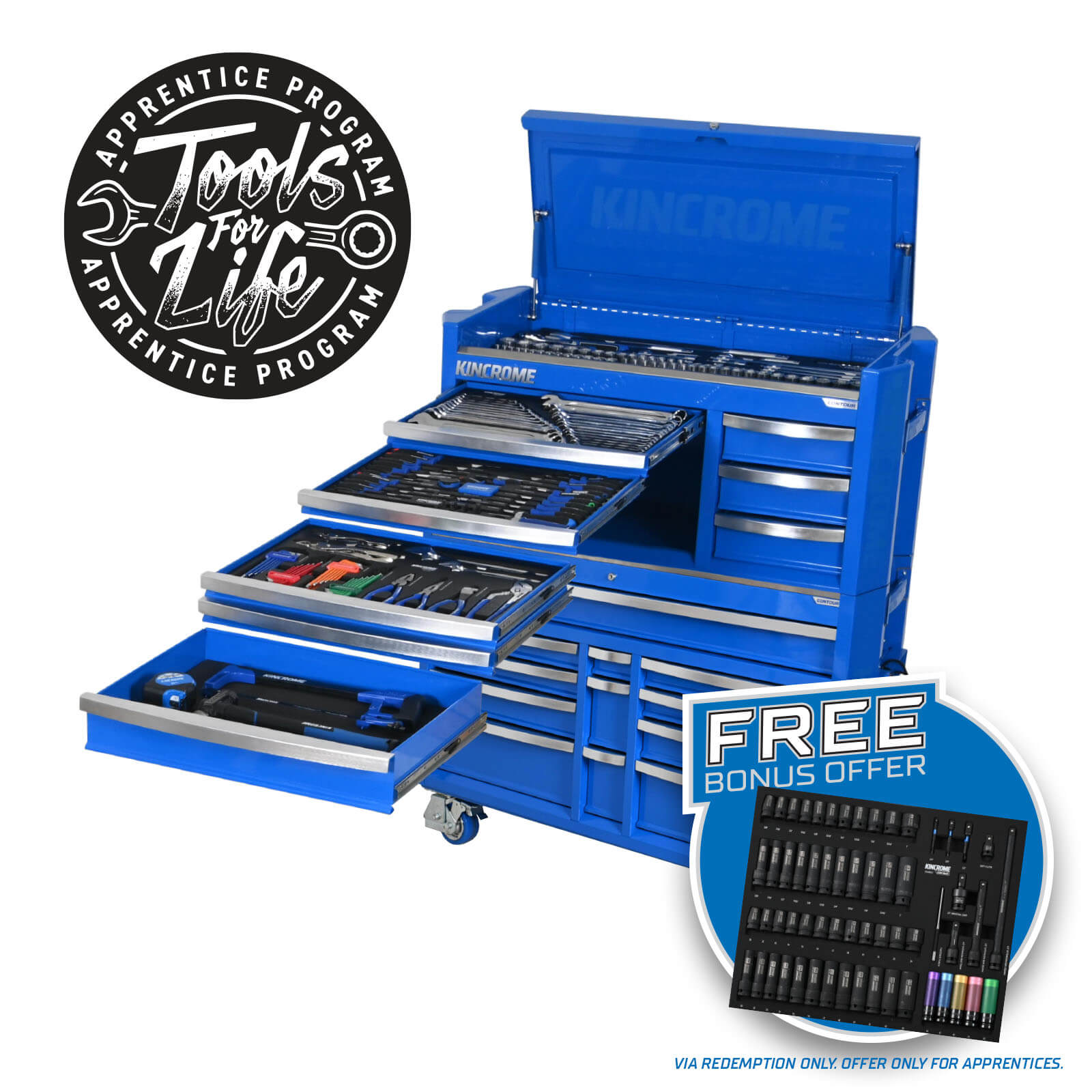 CONTOUR® Workshop Tool Kit 332 Piece 17 Drawer 42" Blue - P1822 by Kincrome