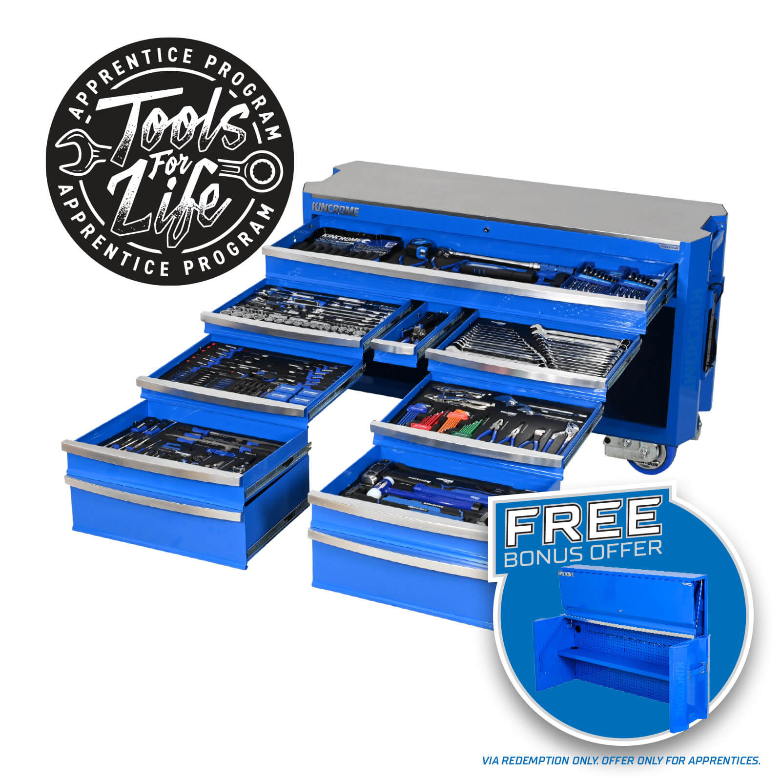 CONTOUR® Trolley Tool Kit 454 Piece 12 Drawer 60” Blue - P1825 by Kincrome