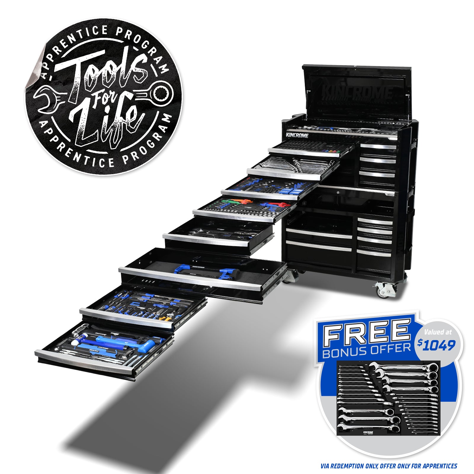Kincrome CONTOUR® Workshop Tool Kit 595 Piece (17 Drawer) 42” Black P1826B