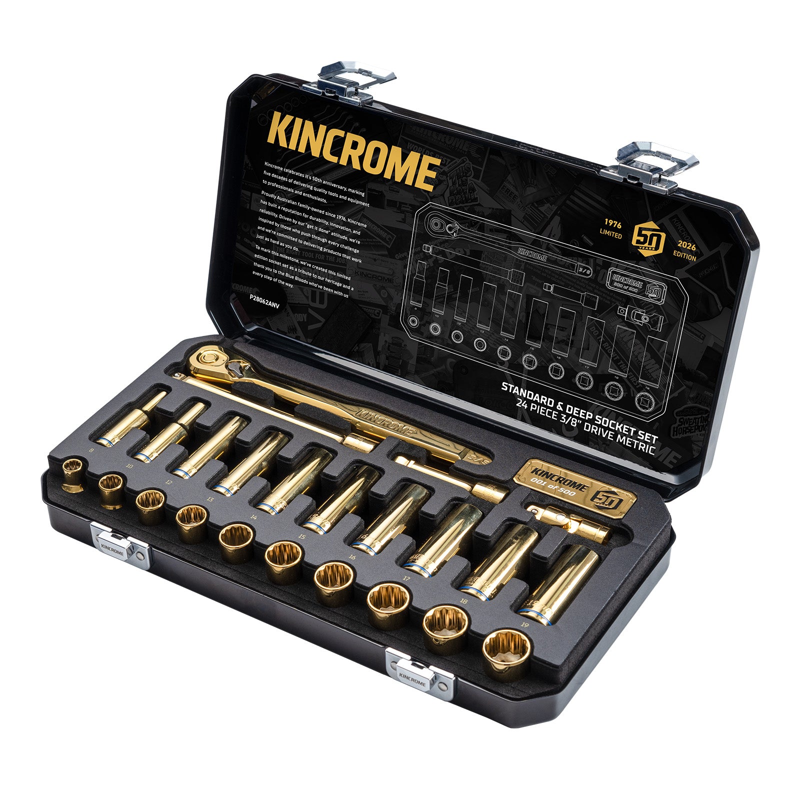 Kincrome 50th Anniversary Gold Socket Set 24Pce Standard & Deep P28062ANV *Limited Edition*