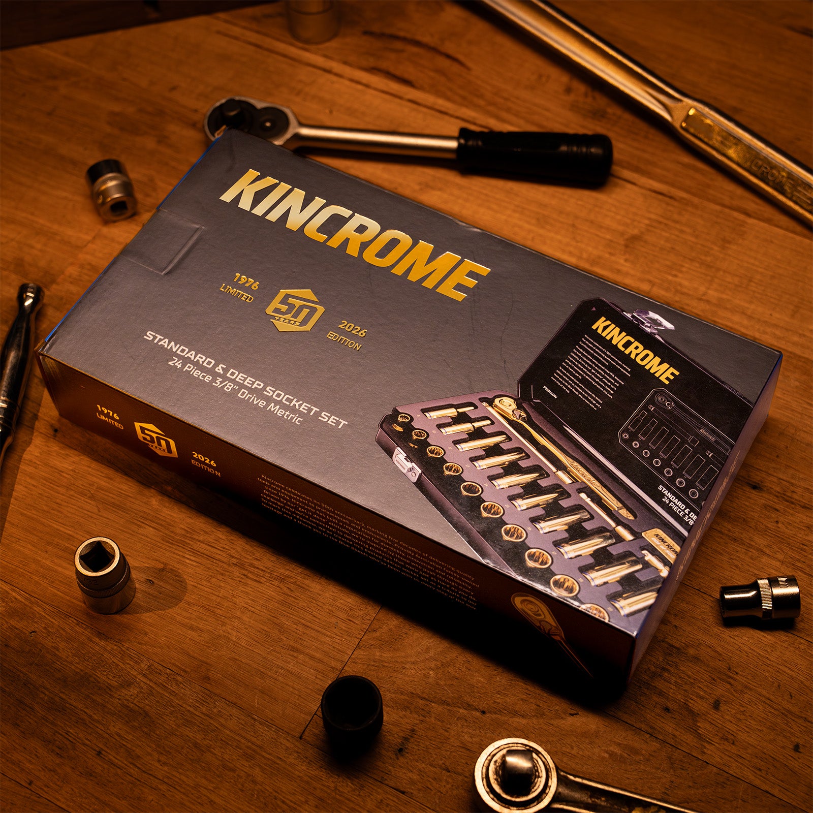 Kincrome 50th Anniversary Gold Socket Set 24Pce Standard & Deep P28062ANV *Limited Edition*