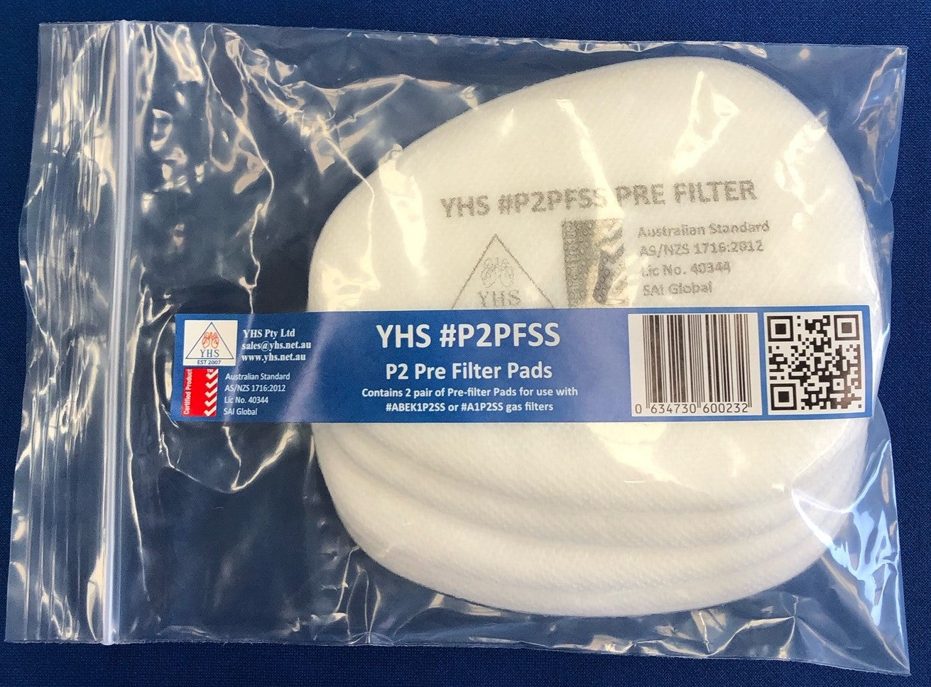 2 Pairs of P2 Pre Filter Pads suit #ABEK1P2SS or #A1P2SS Gas Filters P2PFSS by YHS