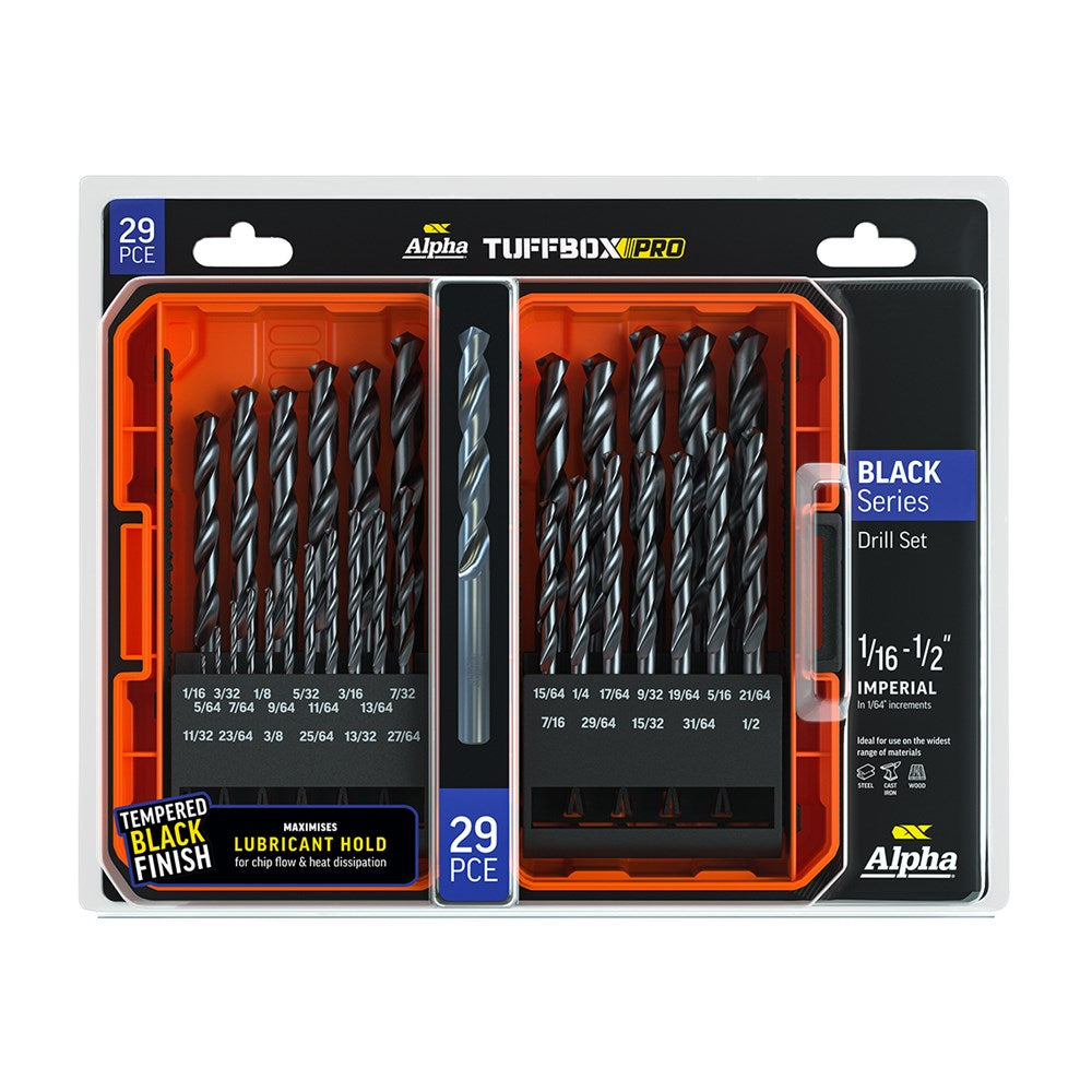 Alpha 29Pce Black Series Imperial Tuffbox Pro Drill Set SI29BTP