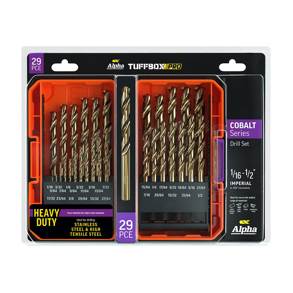 Alpha 29Pce Cobalt Imperial Tuffbox Pro Drill Set SI29COTP