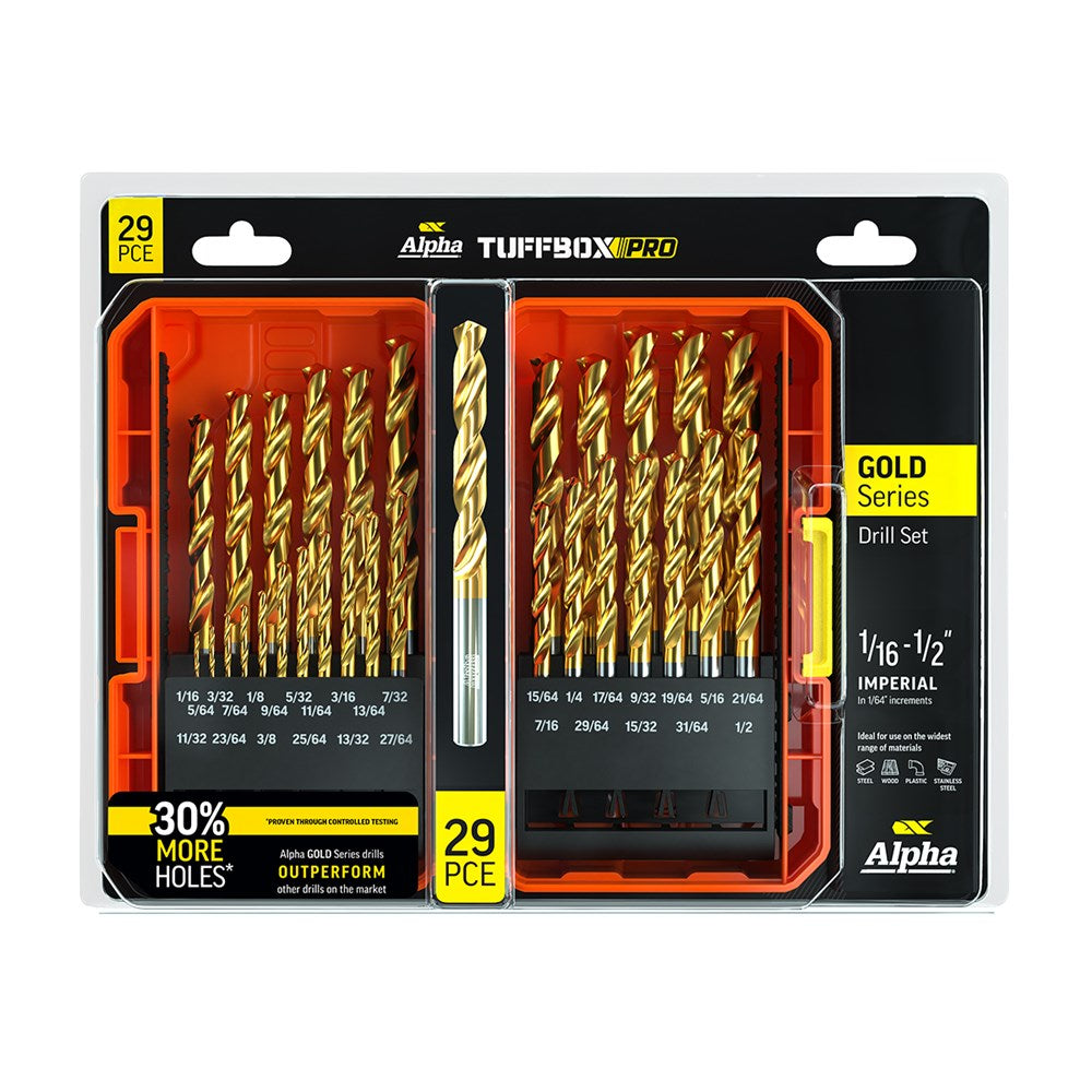 Alpha 29Pce Gold Series Imperial Tuffbox Pro Drill Set SI29TP