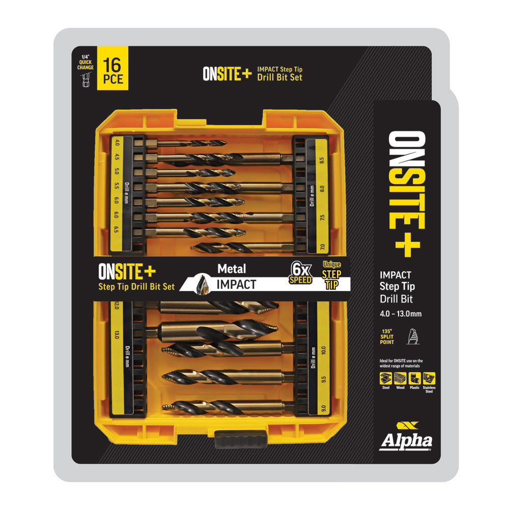 Alpha 16 Piece Onsite Plus Impact Step Tip Drill Set SM16ST