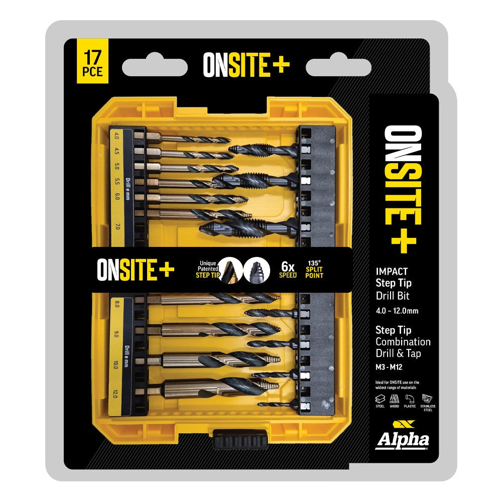 Alpha 17 Piece Onsite Plus Impact Step Tip Drill Set & Combination Drill and Tap Set | M3-M12  SM17DTST