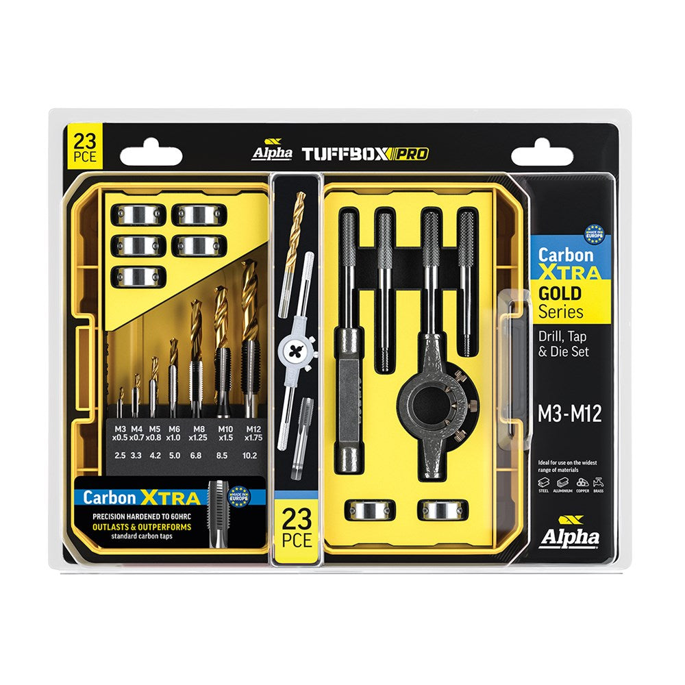 Alpha 23Pce Metric Drill, Tap and Die M3-M12 Tuffbox Pro Set SM23DTDTP-B
