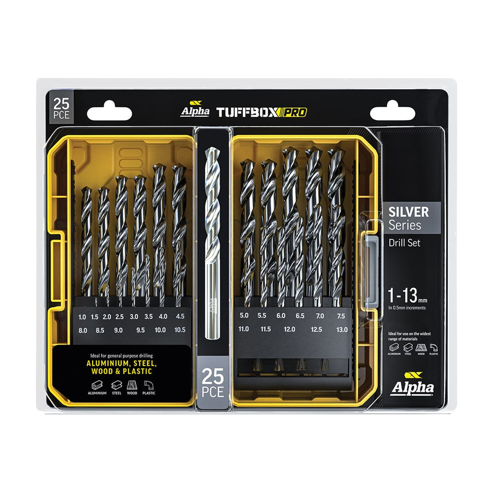 Alpha 25Pce Silver Series Metric Tuffbox Pro Drill Set SM25STP