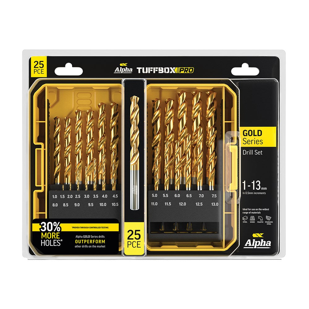 Alpha 25Pce Gold Series Metric Tuffbox Pro Drill Set SM25TP