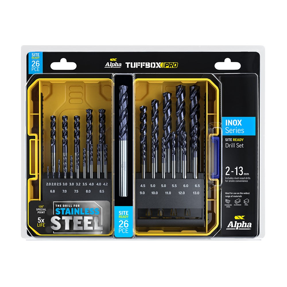 Alpha 26Pce INOX Series Site Ready Metric Tuffbox Pro Drill Set SM26SPTP