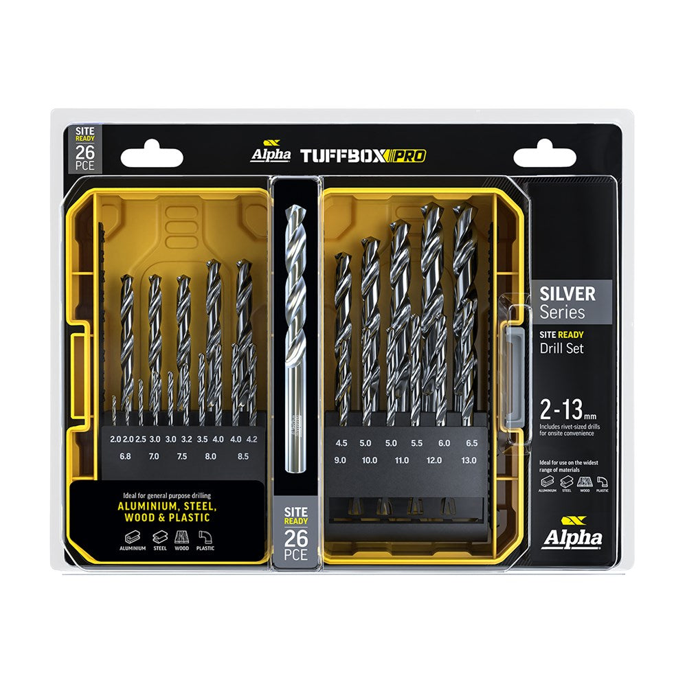 Alpha 26Pce Silver Series Site Ready Metric Tuffbox Pro Drill Set SM26STP