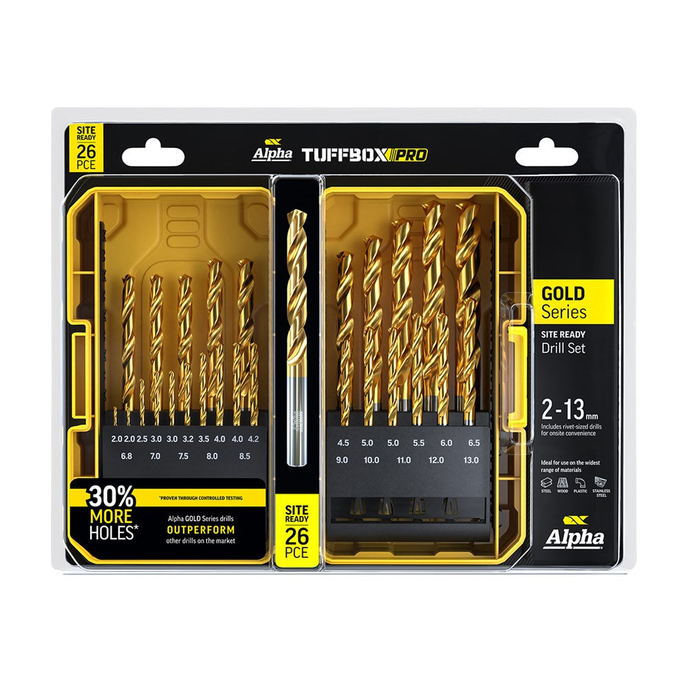Alpha 26Pce Gold Series Site Ready Metric Tuffbox Pro Drill Set SM26TP