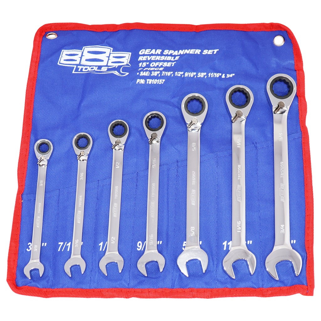 Geared Roe Spanner Set 888 Series 15° Offset Sae 7Pce  - T810157 by SP Tools