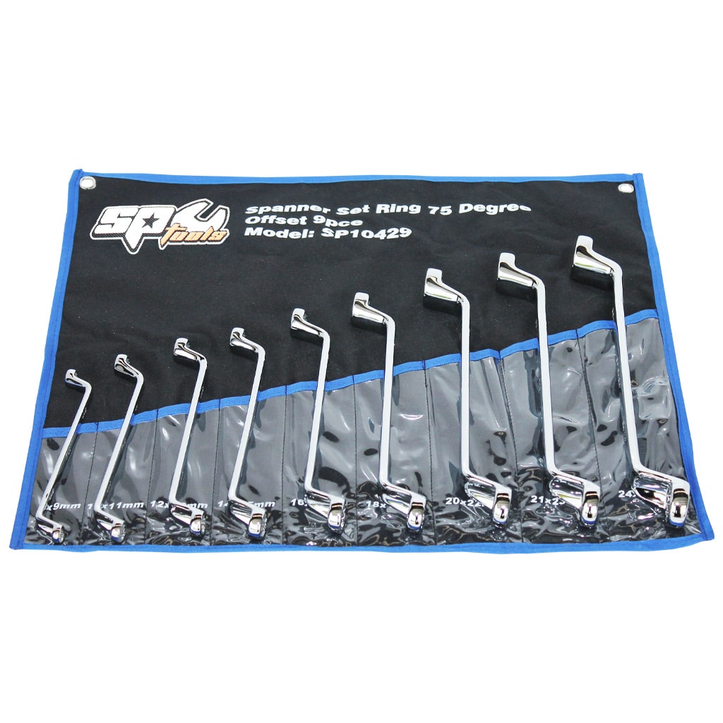 Double Ring Long Spanner Set Metric 75° Offset 9Pce - SP10429 by SP Tools