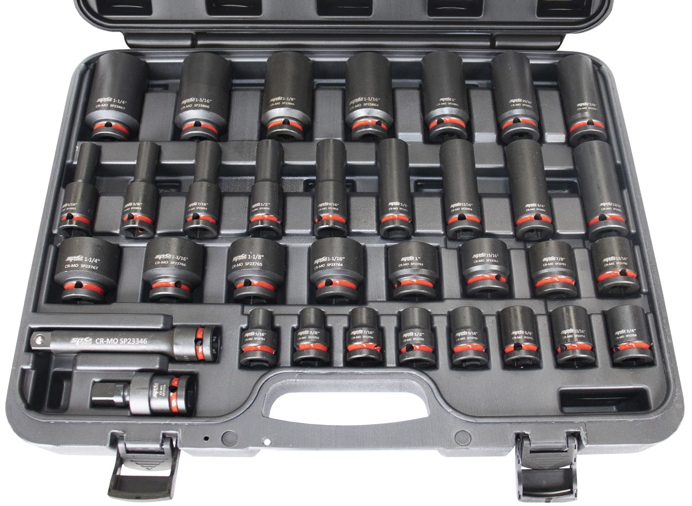 1/2"Drive Impact Socket Set Standard & Deep 6PT Colour Coded Sae Only 34Pce - SP20327 by SP Tools