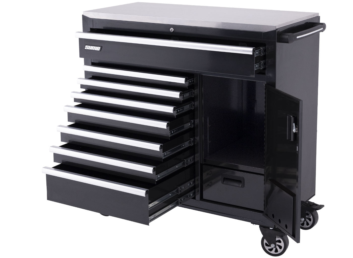 *Scratch 'n Dent* SP Tools Sumo Series 9 Drawer Black Roller Cabinet Tool Trolley (Empty) with Power Tool Cabinet SP40118