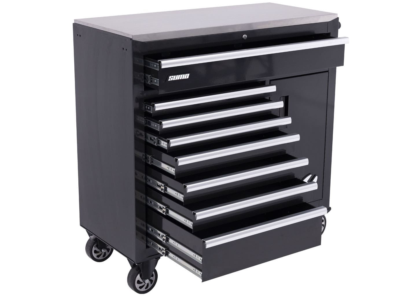 *Scratch 'n Dent* SP Tools Sumo Series 9 Drawer Black Roller Cabinet Tool Trolley (Empty) with Power Tool Cabinet SP40118