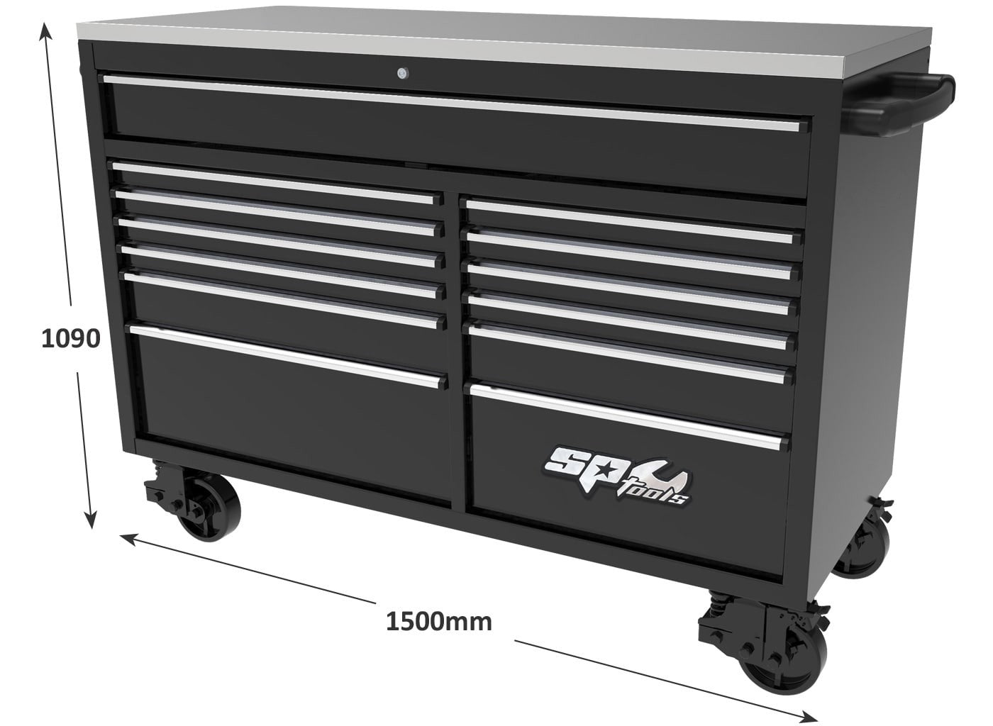 USA Sumo Series Roller Cabinet Tool Kit 59" Metric/Sae 465Pce Black/Chrome Handles - SP50805 by SP Tools