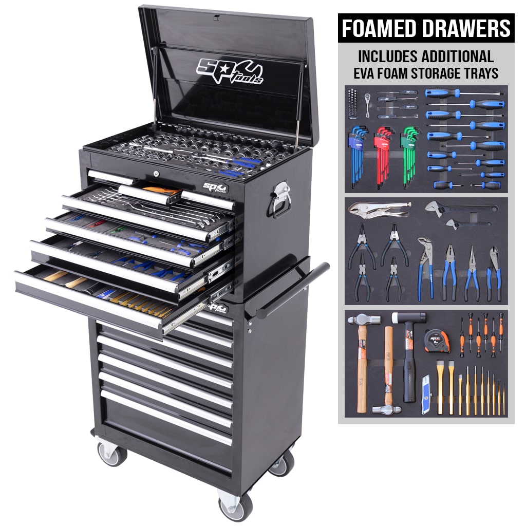 Custom Series Tool Kit 244Pce, Metric/Sae Black/Chrome + BONUS Eva Storage Trays - SP50104X by SP Tools